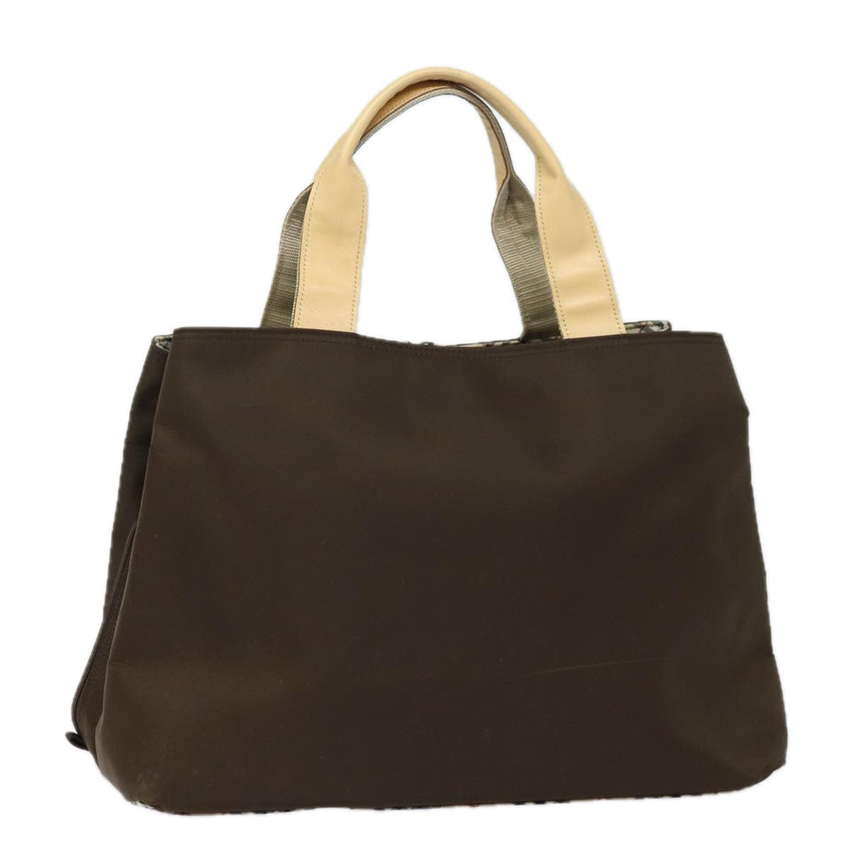 Luxury Burberry Nova Check Hand Bag Nylon Brown Auth 78543