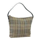 Luxury Burberry Nova Check Shoulder Bag Suede Beige Black Auth 78849