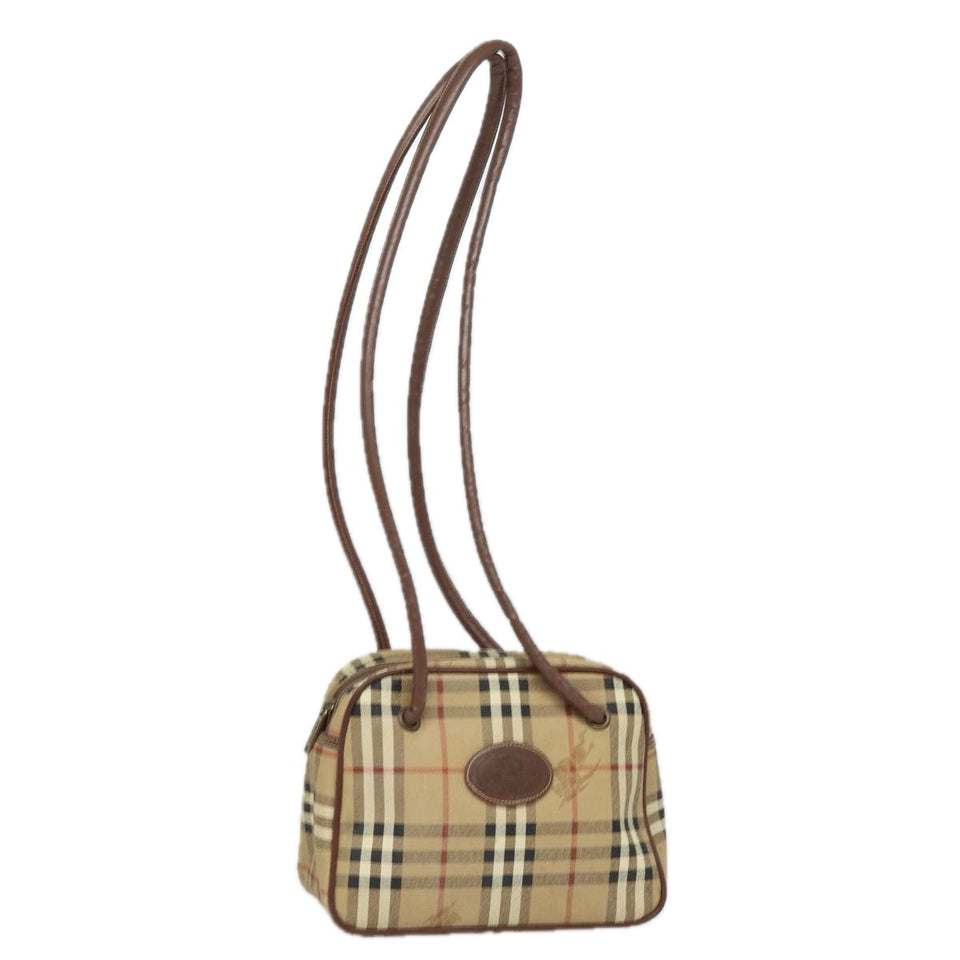 Luxury BurberrySs Nova Check Shoulder Bag PVC Leather Beige Auth 78850
