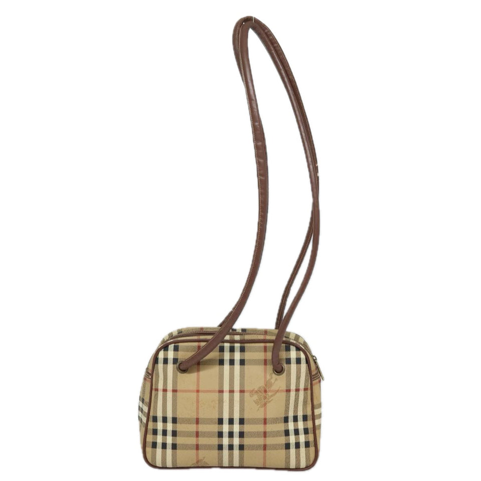 Luxury BurberrySs Nova Check Shoulder Bag PVC Leather Beige Auth 78850