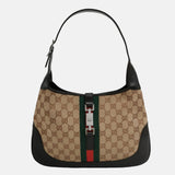 Gucci Jackie Vintage Medium Monogram Canvas Black Leather Shoulder Bag