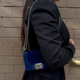 Chanel Navy Blue Velvet Mini Le Boy Bag