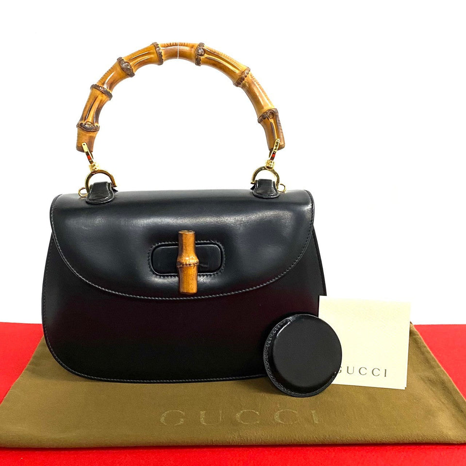 Gucci Handbag Calfskin, Leather black Bamboo Women