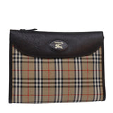 Luxury BurberrySs Nova Check Clutch Bag Canvas Beige Auth 79427
