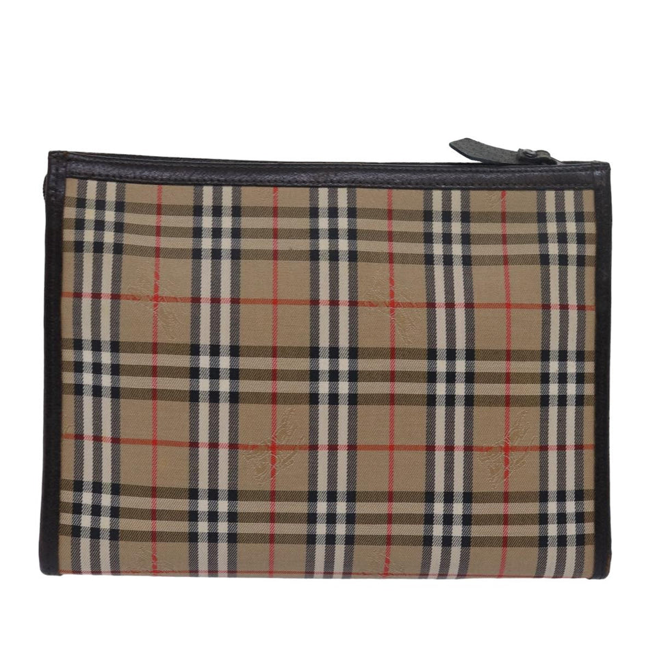 Luxury BurberrySs Nova Check Clutch Bag Canvas Beige Auth 79427