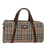 Luxury BurberrySs Nova Check Boston Bag Canvas Beige Auth 79483