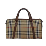 Luxury BurberrySs Nova Check Boston Bag Canvas Beige Auth 79483