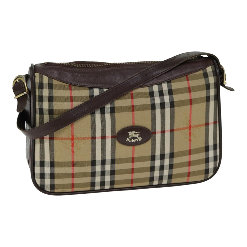 Luxury BurberrySs Nova Check Shoulder Bag Canvas Leather Beige Auth 79541