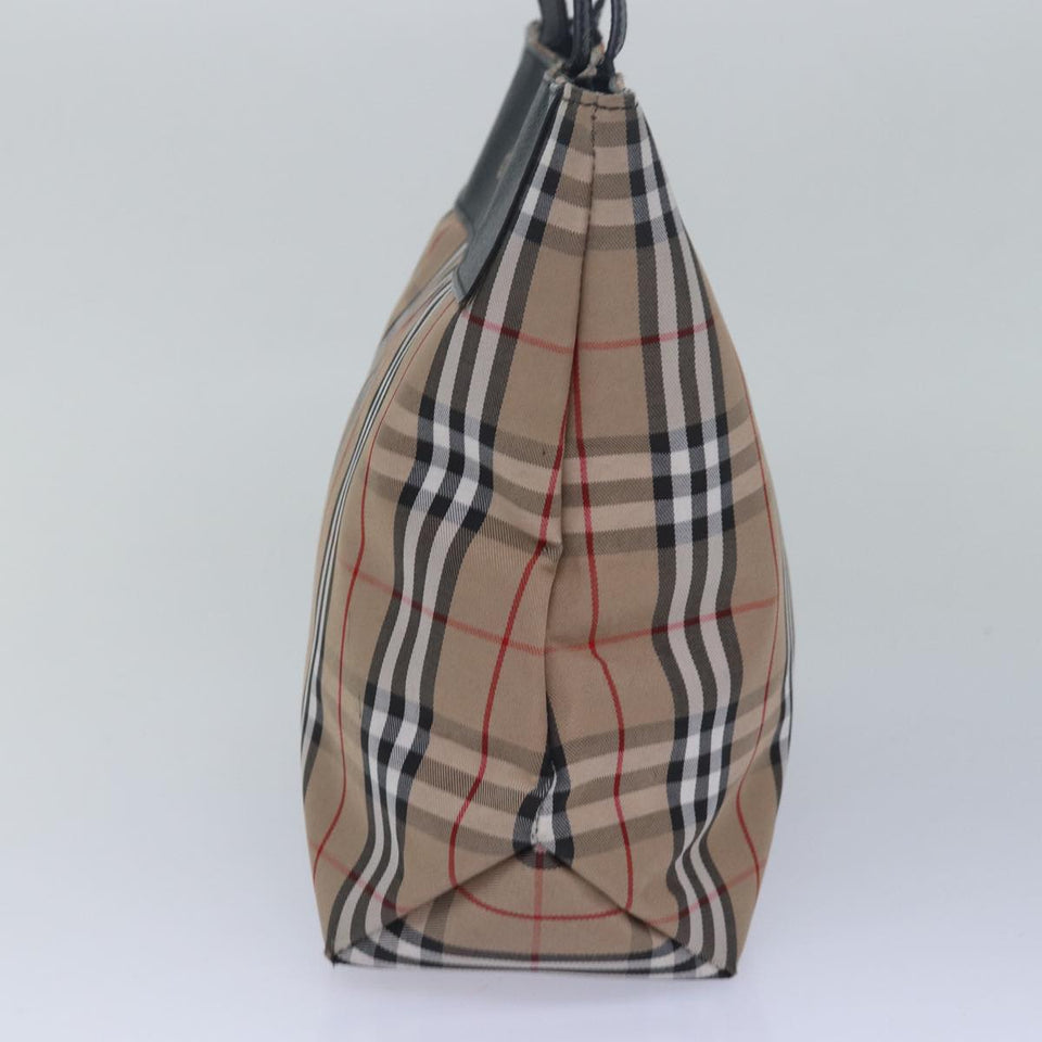 Luxury Burberry Nova Check Hand Bag Nylon Beige Auth 79582