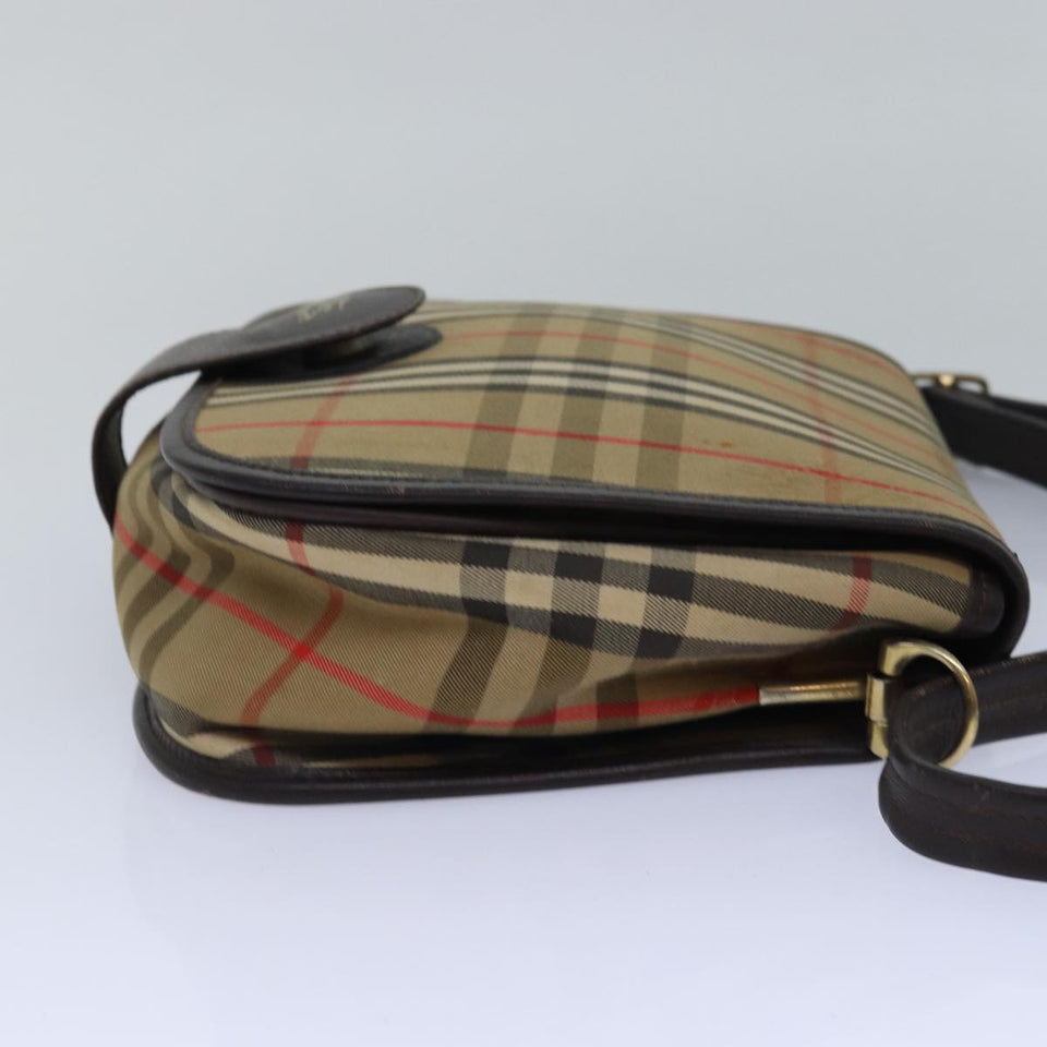 Luxury BurberrySs Nova Check Shoulder Bag Canvas Brown Dark Brown Auth 79633