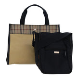 Luxury Burberry Nova Check Hand Bag Nylon 2Set Beige Black Auth 79786