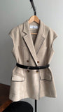 Christian Dior Beige and Black Leather Belted Sleeveless Vest Jacket - FR40 / 8