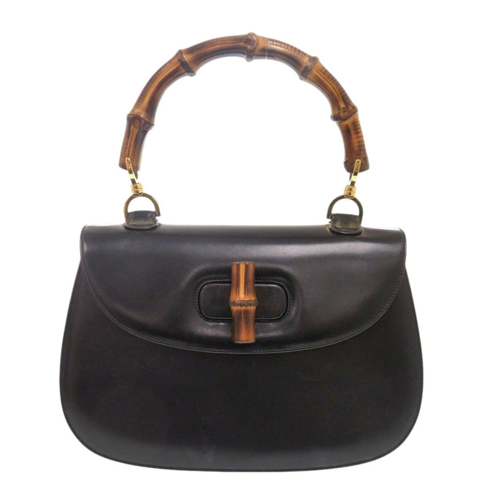 Gucci Handbag leather black Bamboo Turnlock Vintage Women