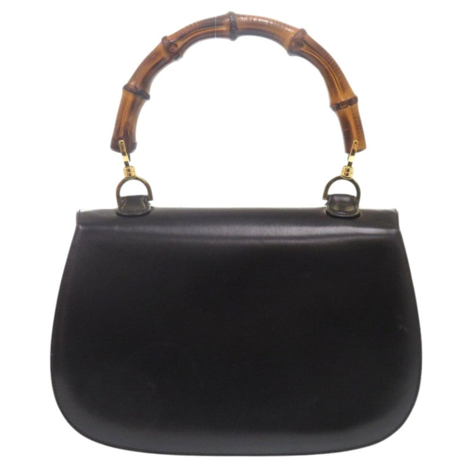 Gucci Handbag leather black Bamboo Turnlock Vintage Women