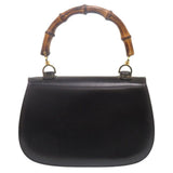 Gucci Handbag leather black Bamboo Turnlock Vintage Women