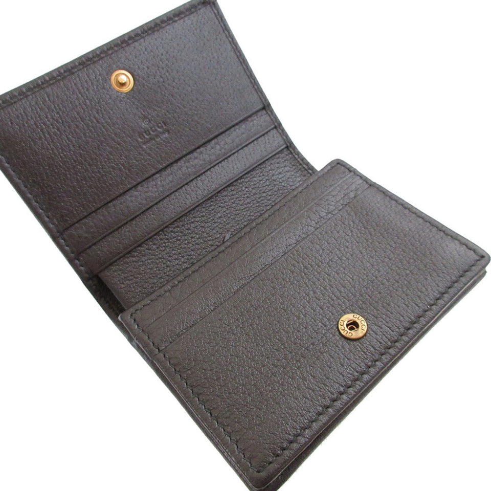Gucci Bifold Wallet 499783 leather black Compact Wallet with Rhinestones GG Marmont unisex(Unisex)