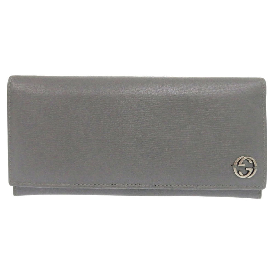 Gucci Long Wallet Purse 256348 leather gray Interlocking G mens