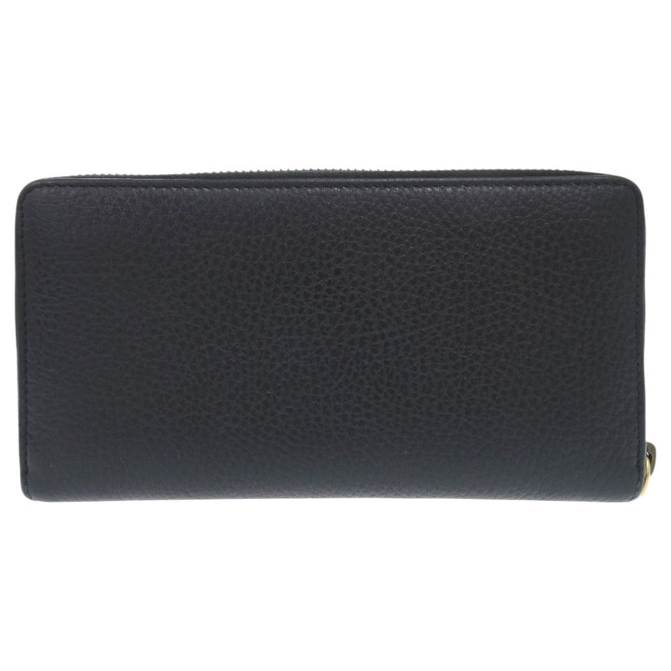Gucci Long Wallet Purse 524291 leather black Zip Around GG Marmont Ribbon Women