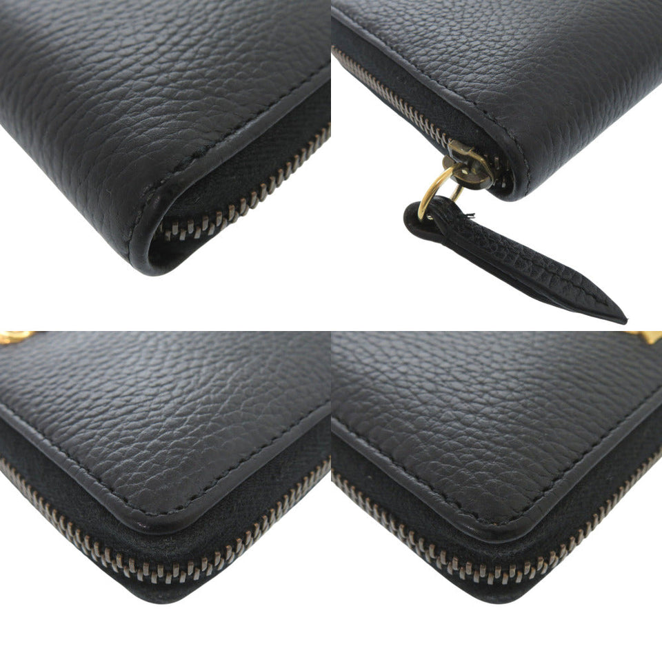 Gucci Long Wallet Purse 524291 leather black Zip Around GG Marmont Ribbon Women