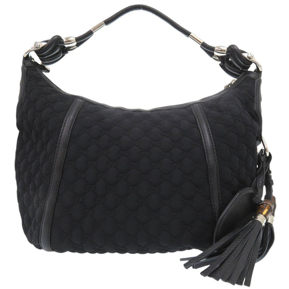Gucci Shoulder Bag Nylon black GG logo one belt fringe bamboo horsebit hobo bag unisex(Unisex)