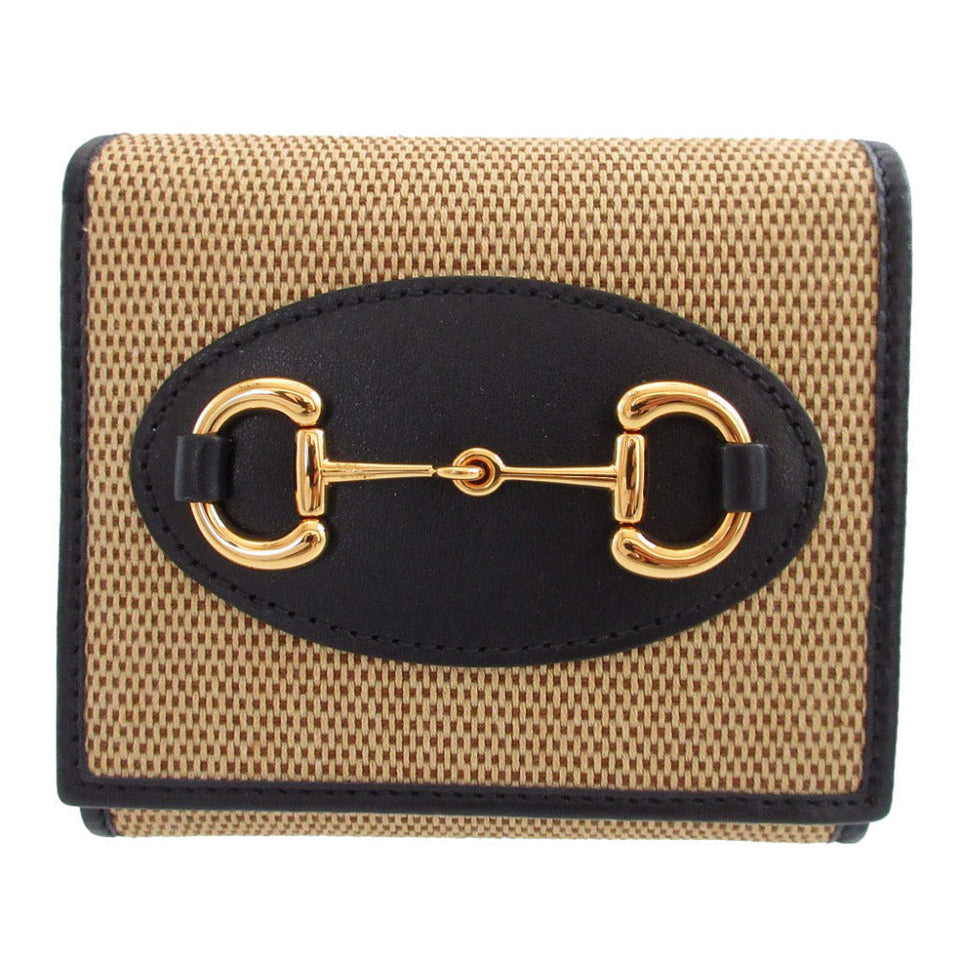 Gucci Bifold Wallet 621891 Canvas, Leather beige Compact wallet Horsebit 1955 Women