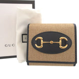 Gucci Bifold Wallet 621891 Canvas, Leather beige Compact wallet Horsebit 1955 Women
