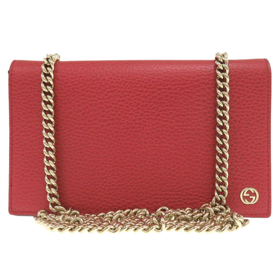 Gucci Shoulder Bag 466506 leather Red Chain wallet Interlocking G Women