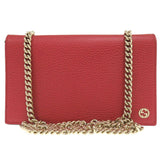 Gucci Shoulder Bag 466506 leather Red Chain wallet Interlocking G Women