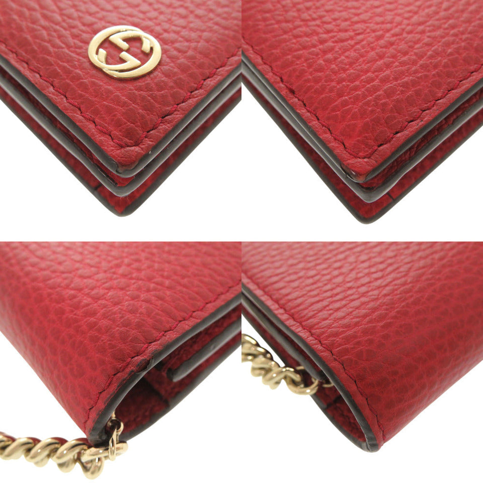 Gucci Shoulder Bag 466506 leather Red Chain wallet Interlocking G Women
