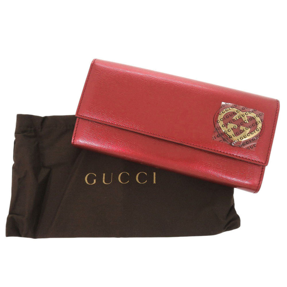Gucci Long Wallet Purse 245728 Patent leather Red Lovely heart Women