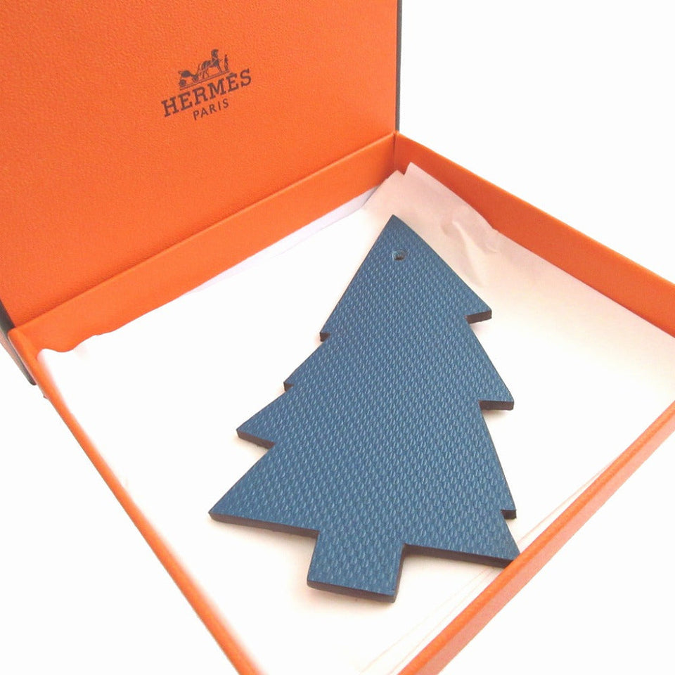 Hermes key ring leather blue Bag charm Petit Ash Tree Women
