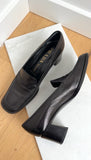 Prada Black Glossed Leather Block Heel Loafers - 39.5