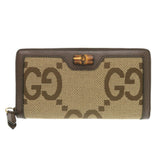 Gucci Long Wallet Purse 658634 Canvas, Leather Brown Jumbo GG Bamboo Women