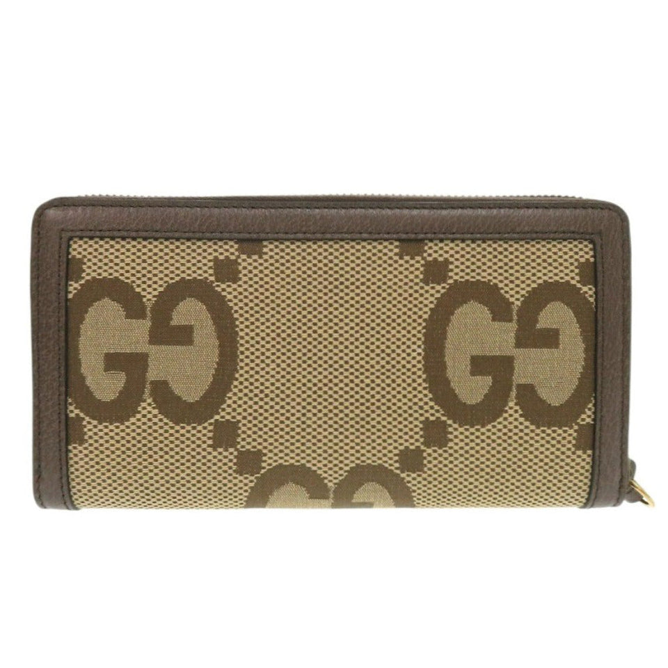 Gucci Long Wallet Purse 658634 Canvas, Leather Brown Jumbo GG Bamboo Women