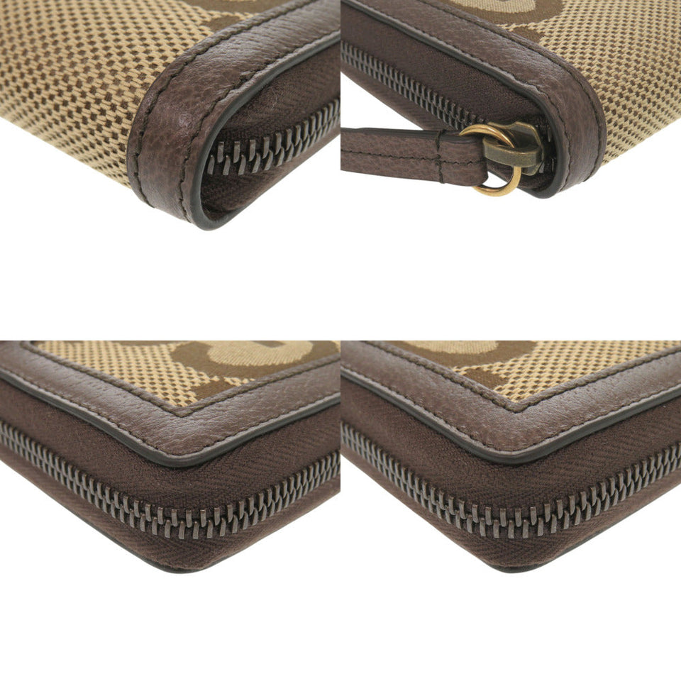 Gucci Long Wallet Purse 658634 Canvas, Leather Brown Jumbo GG Bamboo Women