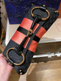 Gucci Horsebit 1955 Chain Large Shoulder Bag Black Monogram with Pink Silk