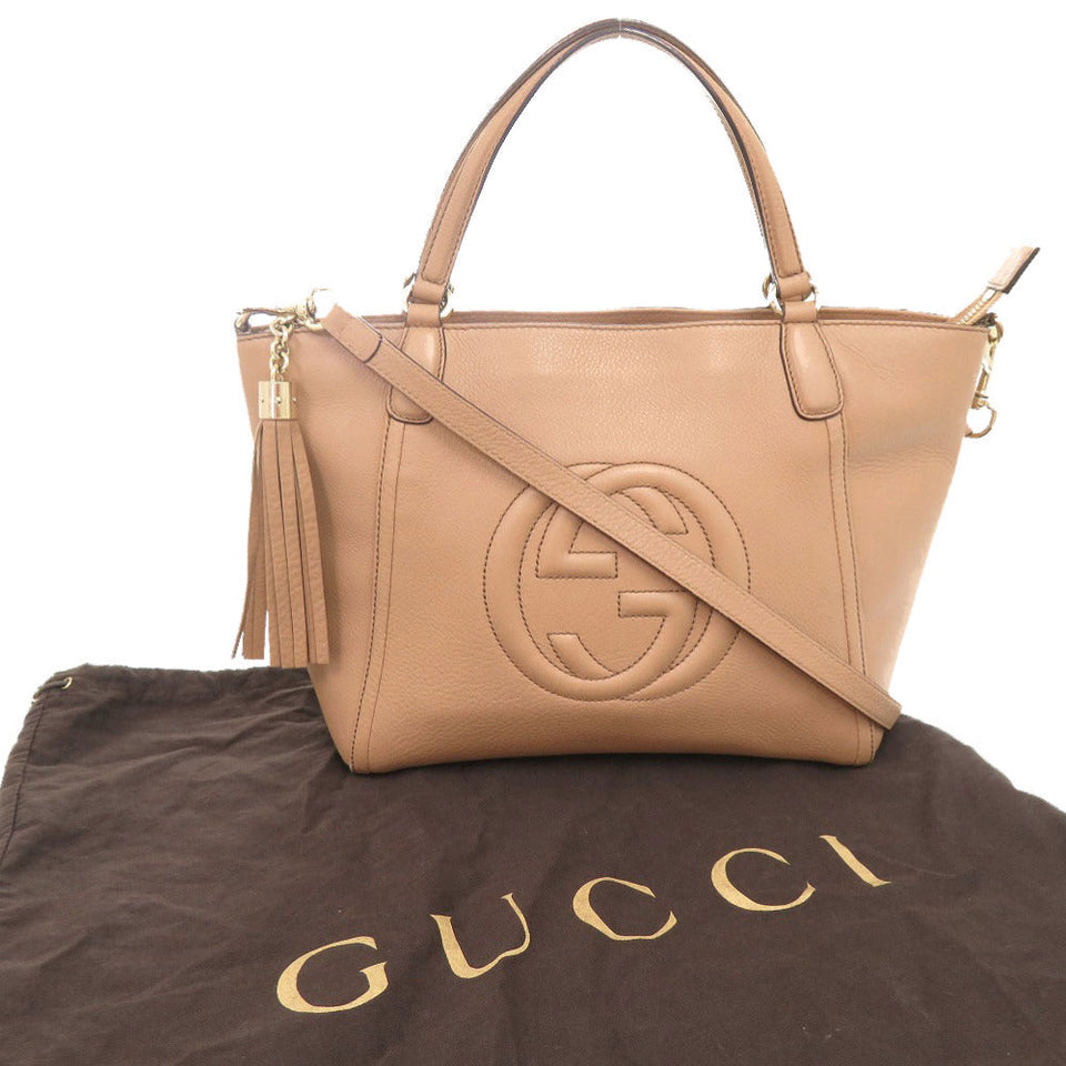 Gucci Handbag 369176 leather pink beige Soho