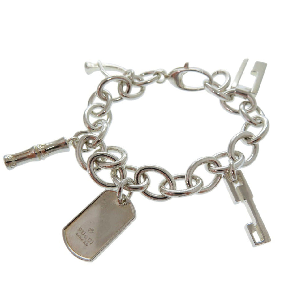Gucci bracelet Silver925 Silver Multi Logo G Logo Drop Charm Dog Tag Bamboo Women 17