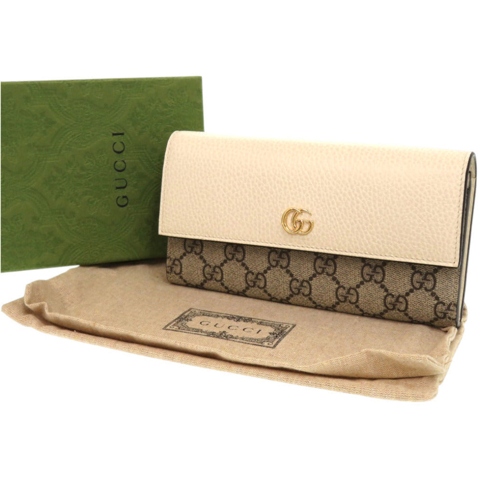 Gucci Long Wallet Purse 456116 17WAG 9096 GG Supreme canvas, leather beige