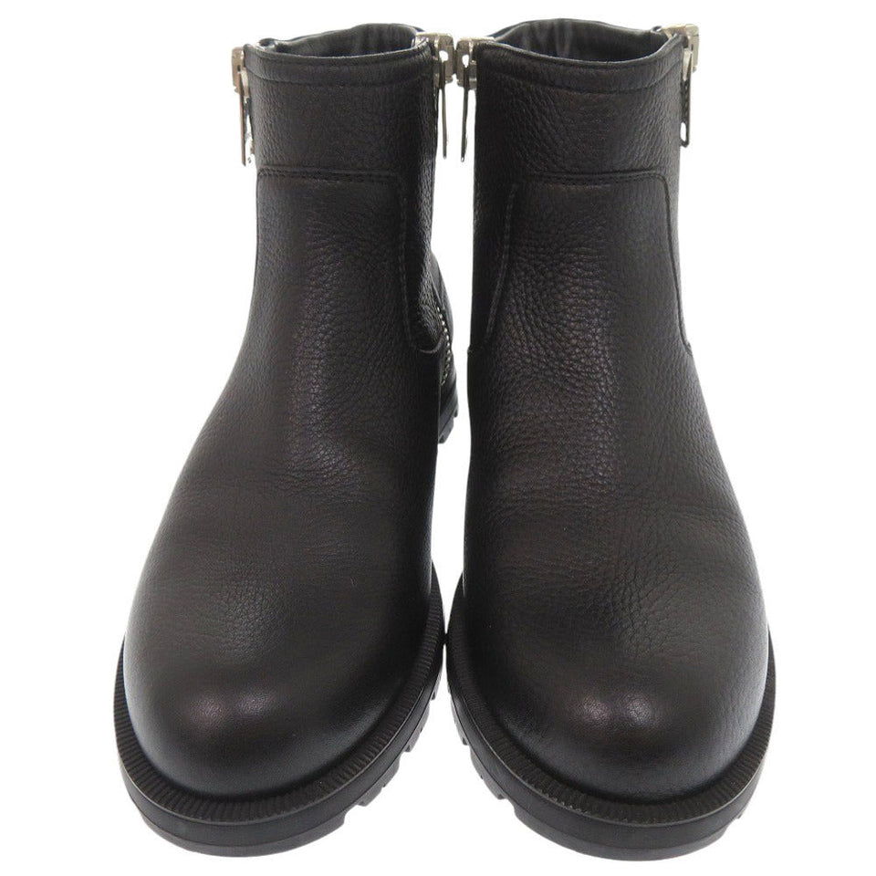 Gucci boots 388050 leather black side zip ankle boots Micro GG Women 37 1/2