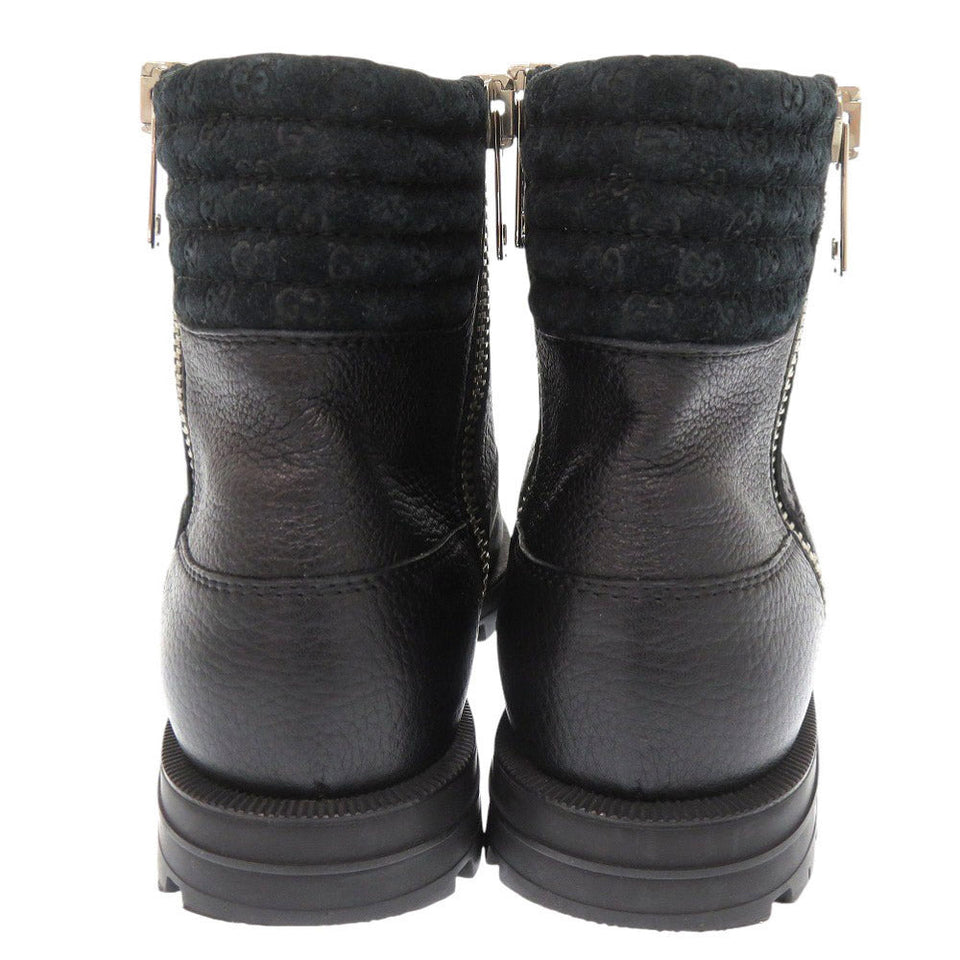 Gucci boots 388050 leather black side zip ankle boots Micro GG Women 37 1/2