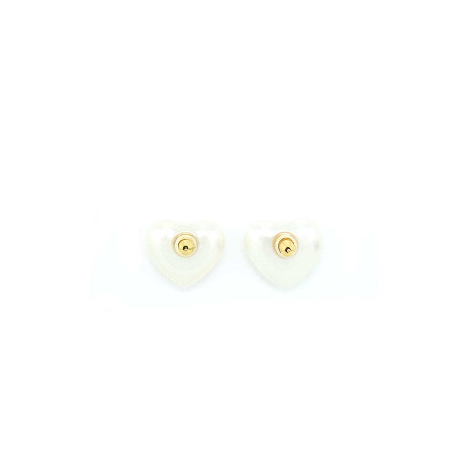 Chanel Heart Pearl Earrings With Crystals Light Gold