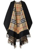 Luxury Burberry Vintage Check Pattern Wool Cashmere Cape Black