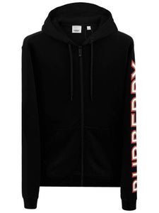 Luxury Burberry Logo Print Overfit Zip-Up Hoodie Black