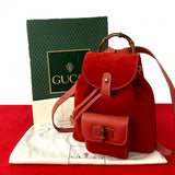 Gucci Backpack Suede Red Bamboo