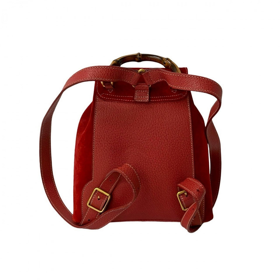 Gucci Backpack Suede Red Bamboo