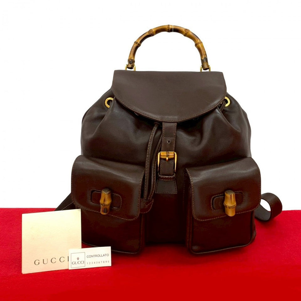 Gucci Backpack leather Brown Bamboo