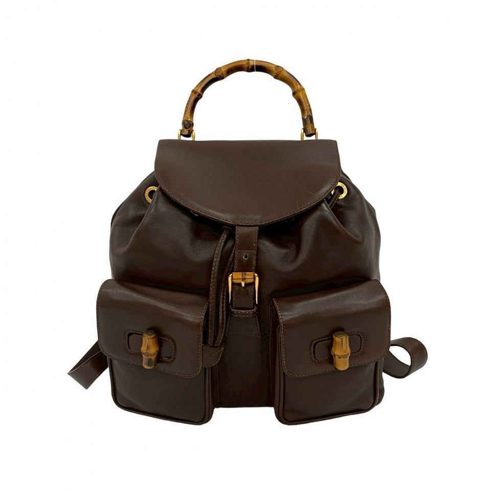 Gucci Backpack leather Brown Bamboo