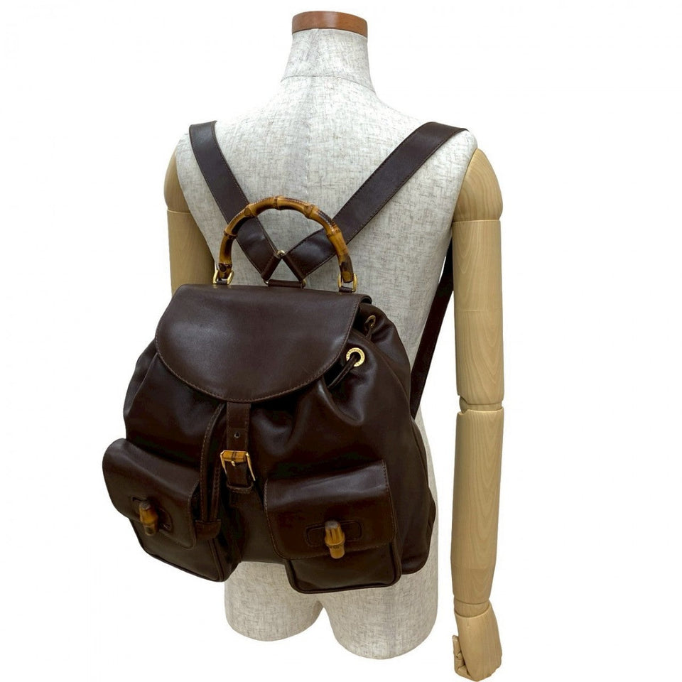 Gucci Backpack leather Brown Bamboo