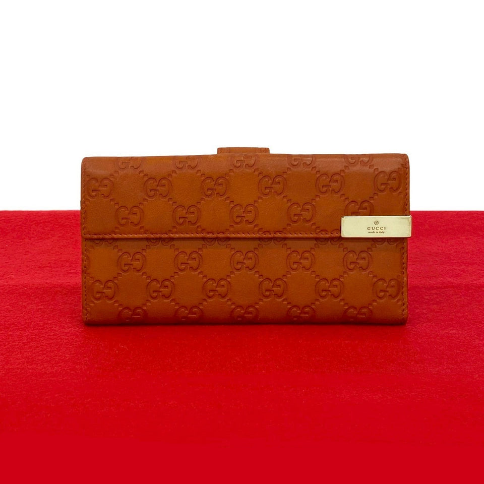 Gucci Long Wallet Purse leather Orange Gucci Shima